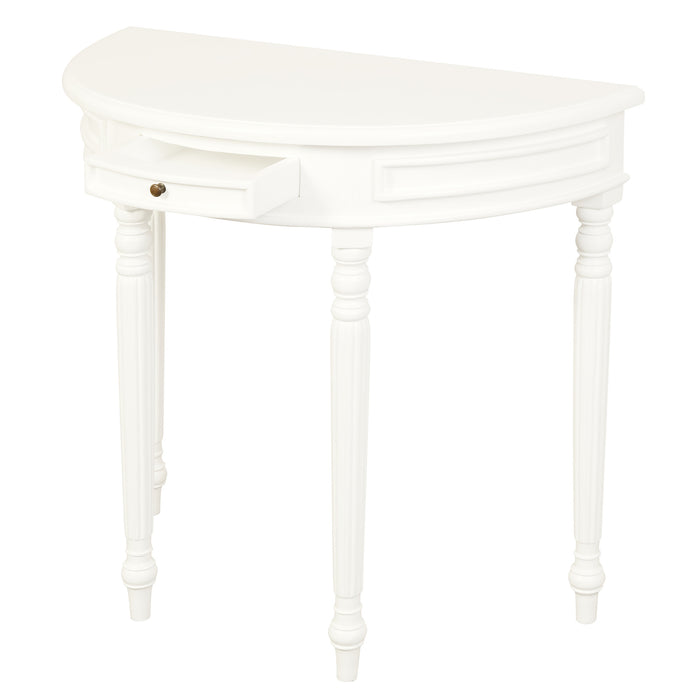 Nueva Solid Mahogany Turn Leg Half Round Sofa Table (White)