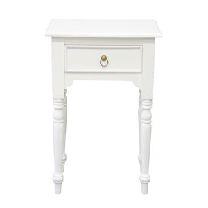 Huntely 1-Drawer Turn Leg Side Table (White)