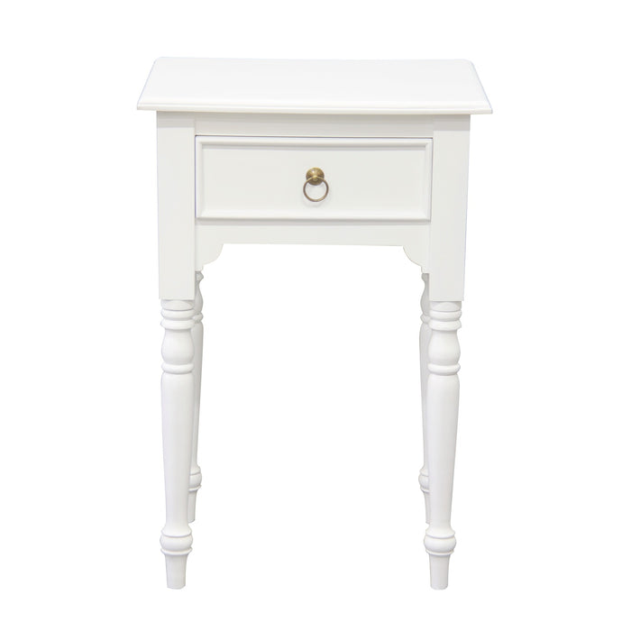 Huntely 1-Drawer Turn Leg Side Table (White)