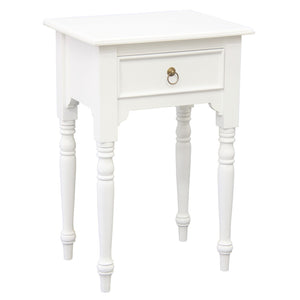 Huntely 1-Drawer Turn Leg Side Table (White)