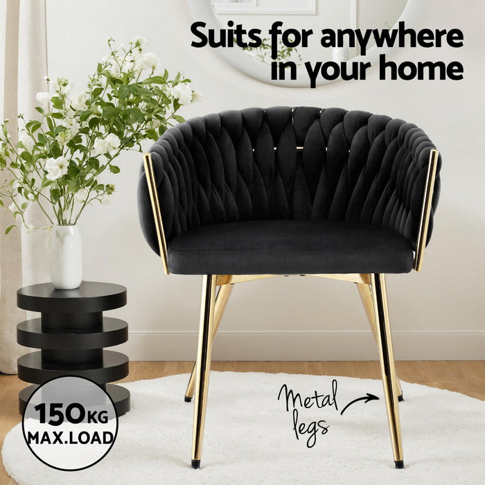 1 Set of 2 Artiss Dining Chairs Velvet Armchair Black