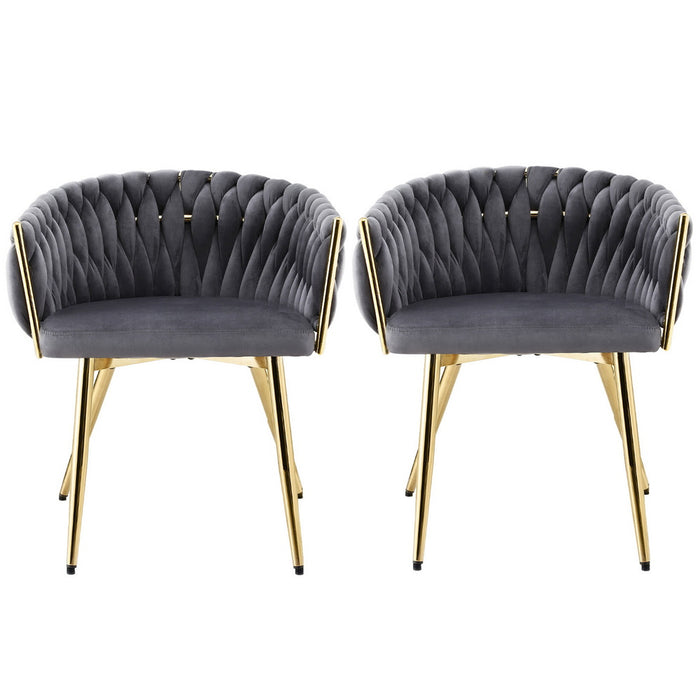 1 Set of 2 Artiss Dining Chairs Velvet Armchair Grey