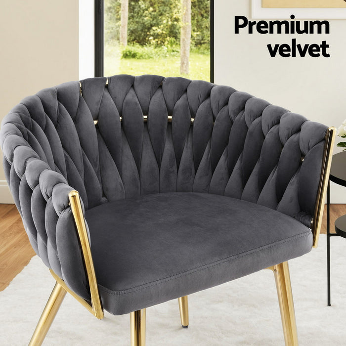 1 Set of 2 Artiss Dining Chairs Velvet Armchair Grey