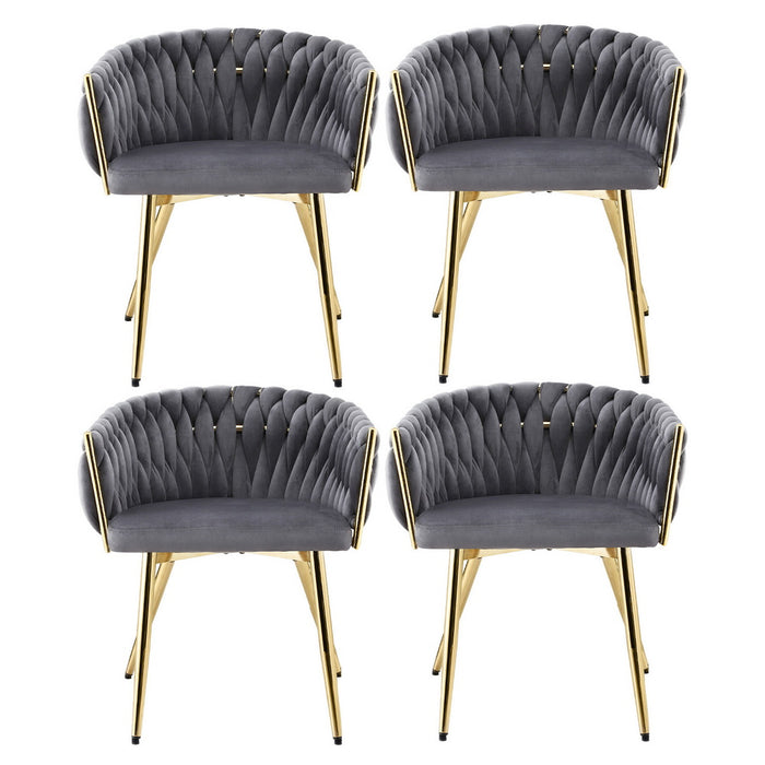 1 Set of 4 Artiss Dining Chairs Velvet Armchair Grey