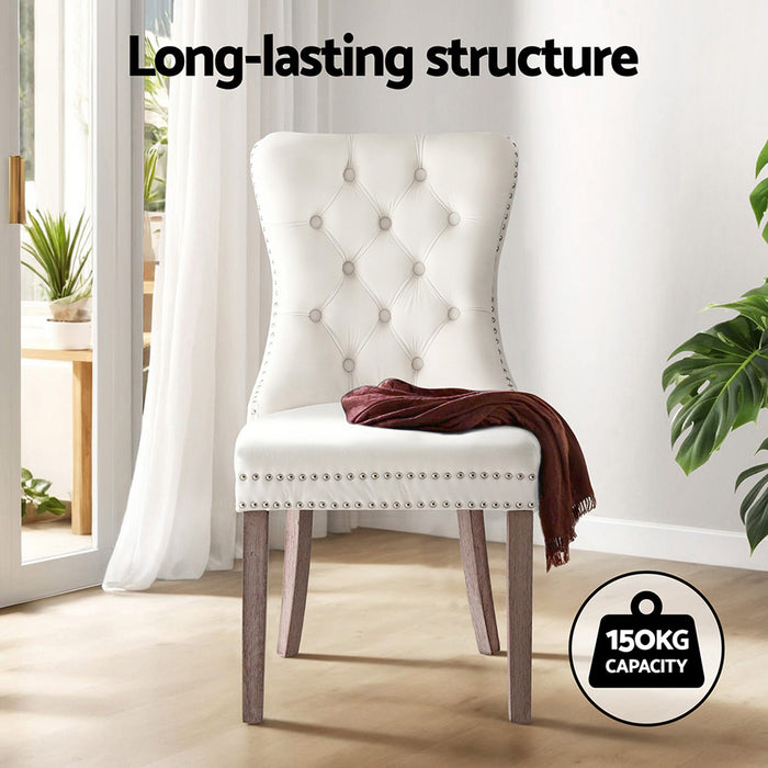 1 Set of 4 Artiss Dining Chairs Beige Velvet