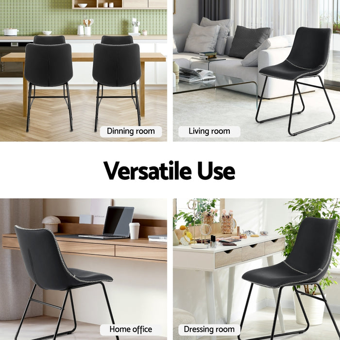 Artiss 4x Dining Chairs Retro PU Leather Kitchen Lounge Cafe Accent Chair Black