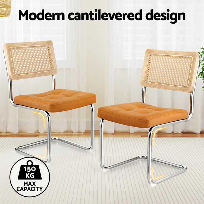 Artiss Dining Chairs Set of 4 PU Leather Rattan Cantilever Brown