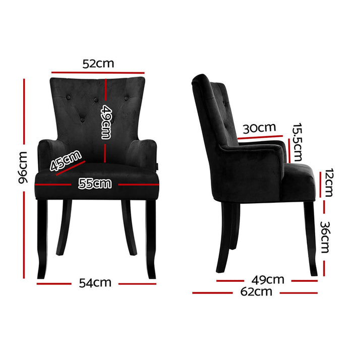 4x Artiss Dining Chairs Velvet French Provincial Armchair Black