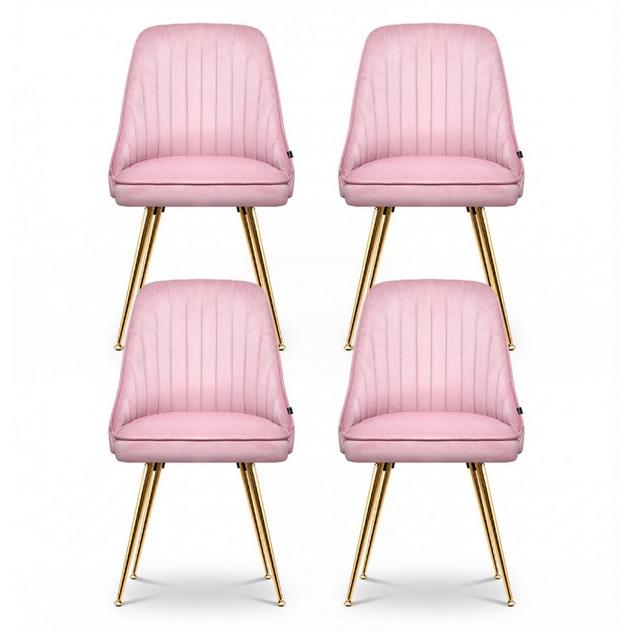 Artiss Dining Chairs Set of 4 Velvet Channel Tufted Pink