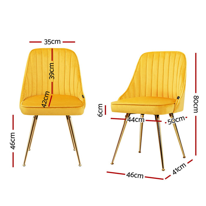 Artiss Dining Chairs Set of 4 Velvet Channel Tufted Yellow