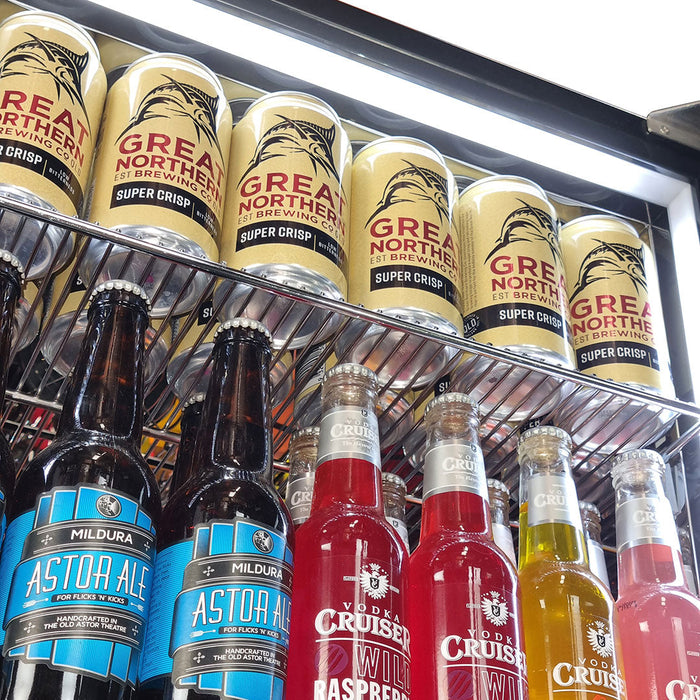 Schmick Stainless Steel Quiet Front Venting Under Bench Stainless Door Bar Fridge (Model: SK146R-SD)