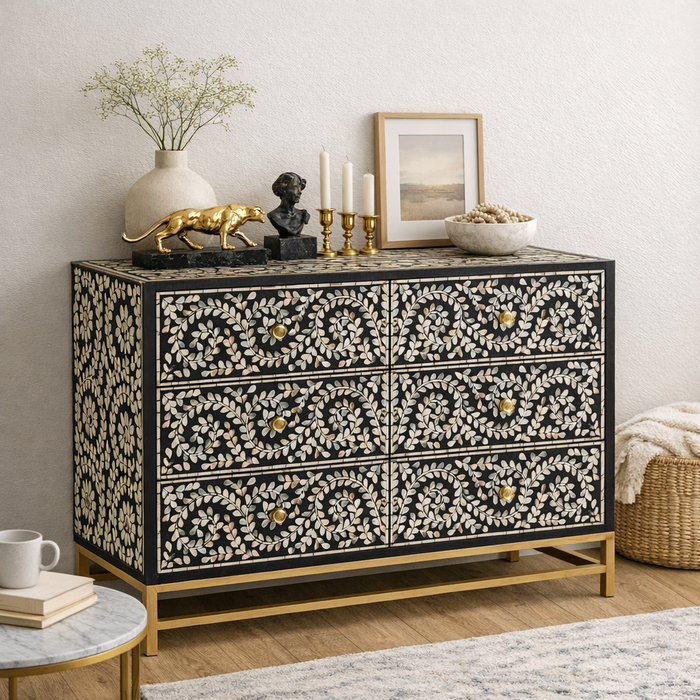 Mother Of Pearl Enchanting Vine Chest Of Drawers