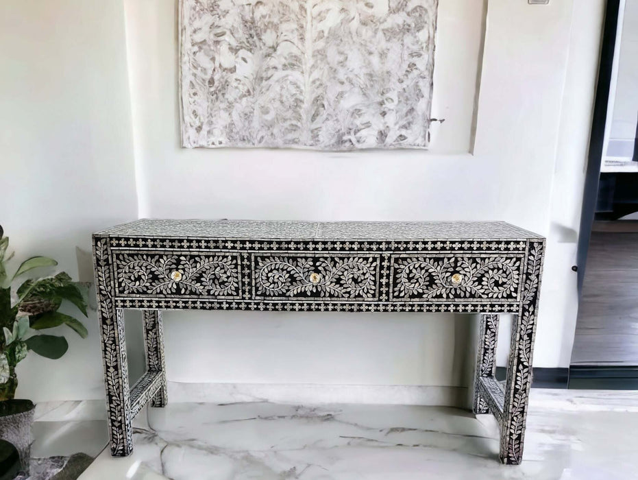 Mother Of Pearl Opulent 3 Drawer Console Table