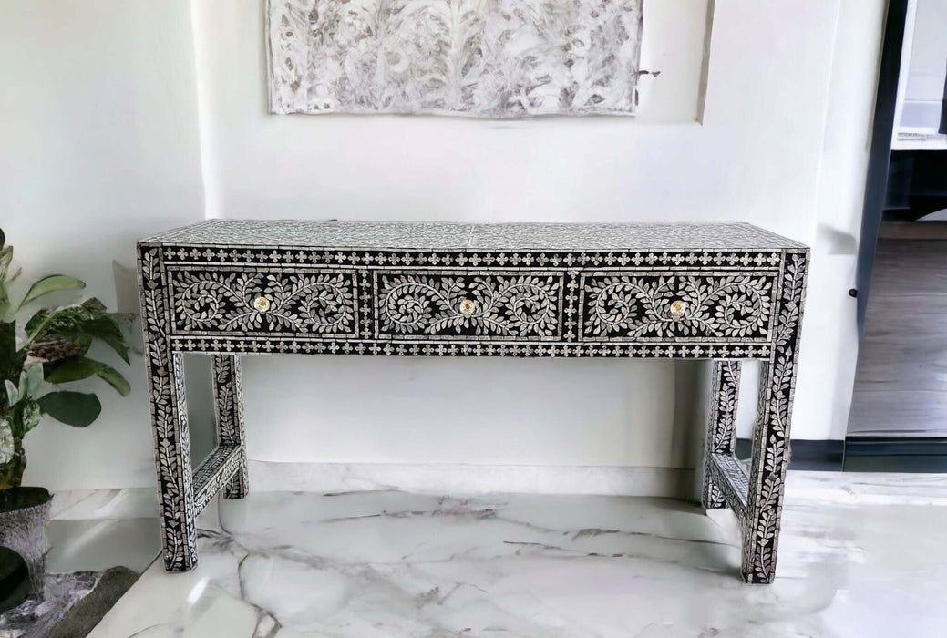 Mother Of Pearl Opulent 3 Drawer Console Table