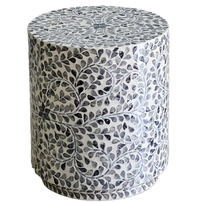 Mother Of Pearl Swirling Leaf Cream Side Table/Stool