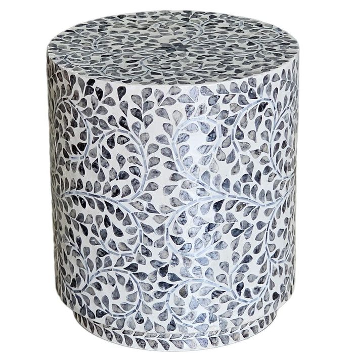 Mother Of Pearl Swirling Leaf Cream Side Table/Stool