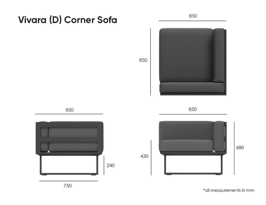 Vivara Sofa - Charcoal - Modular Section D - Corner