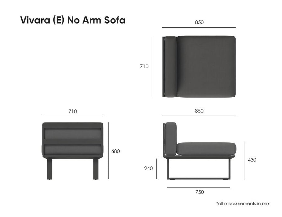 Vivara Sofa - Charcoal - Modular Section E - No Arm