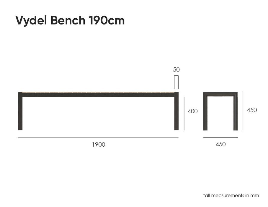 Vydel Bench Seat - Outdoor - 190cm - Teak - Charcoal