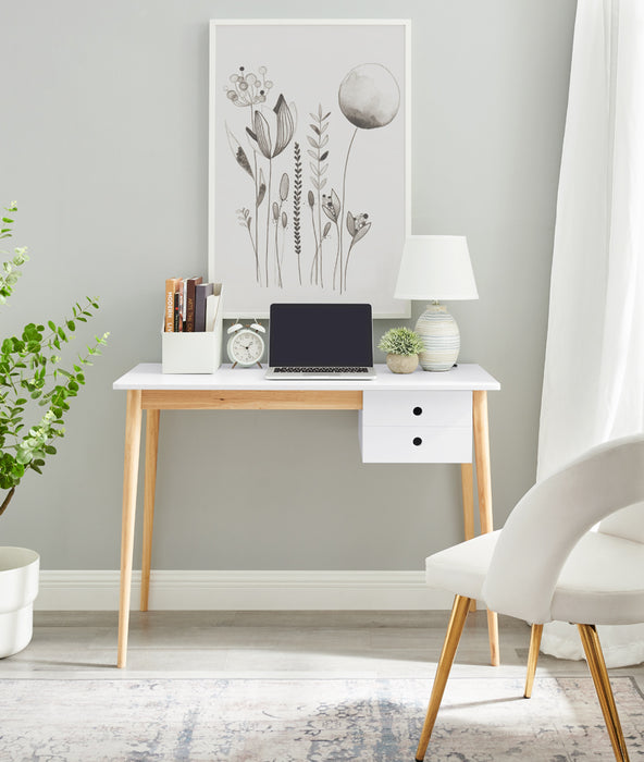 Oslo Desk With Drawer - White And Natural