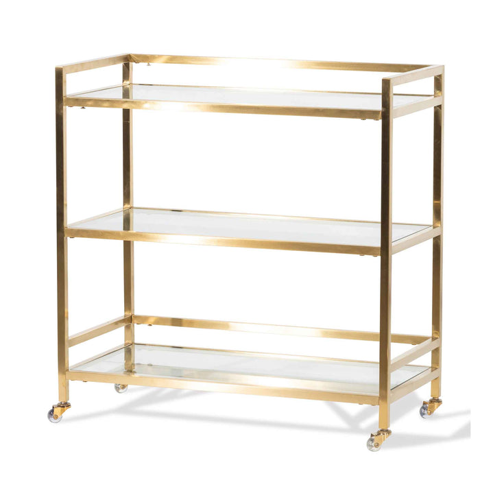 CBR6222-BS Glass Bar Cart - Brushed Gold Base