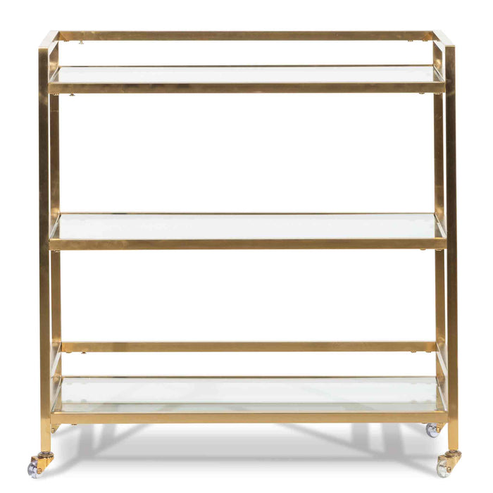 CBR6222-BS Glass Bar Cart - Brushed Gold Base