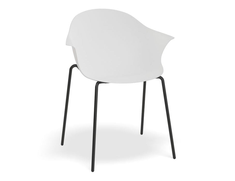 Pebble Armchair White with Shell Seat - 4 Post Base with Black Legs