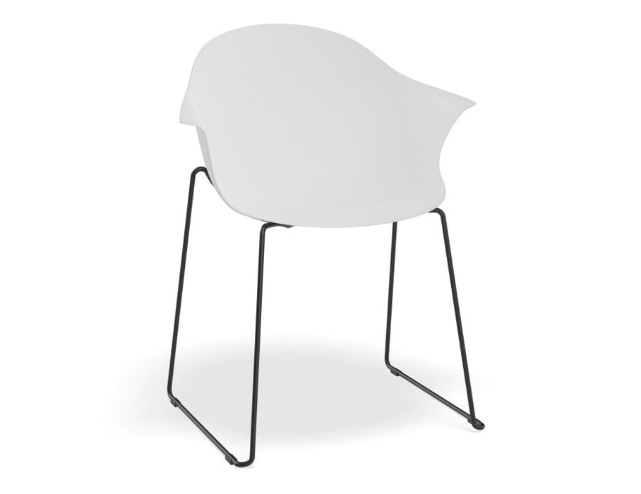 Pebble Armchair White with Shell Seat - Pyramid Fixed Base with Castors