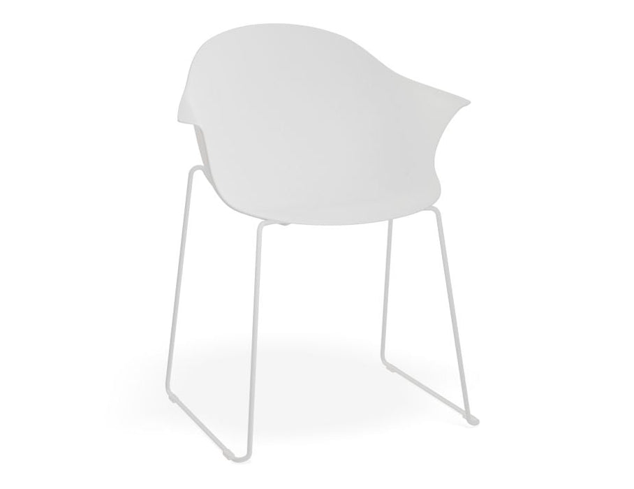 Pebble Armchair White with Shell Seat - Sled Base with Black Legs