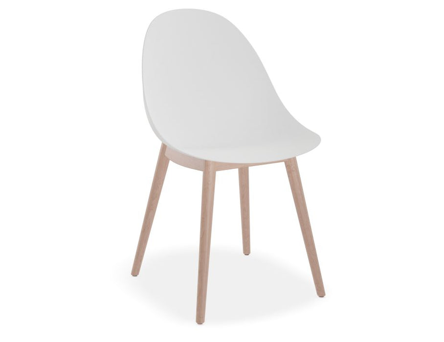 Pebble Chair White with Shell Seat - Natural Beechwood Base