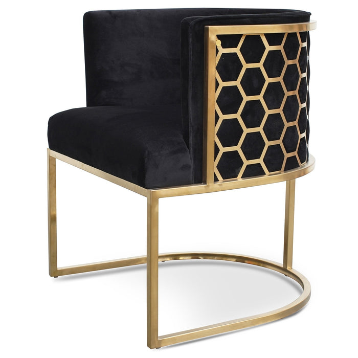 Carma Lounge Chair In Black Velvet Seat - Brushed Gold