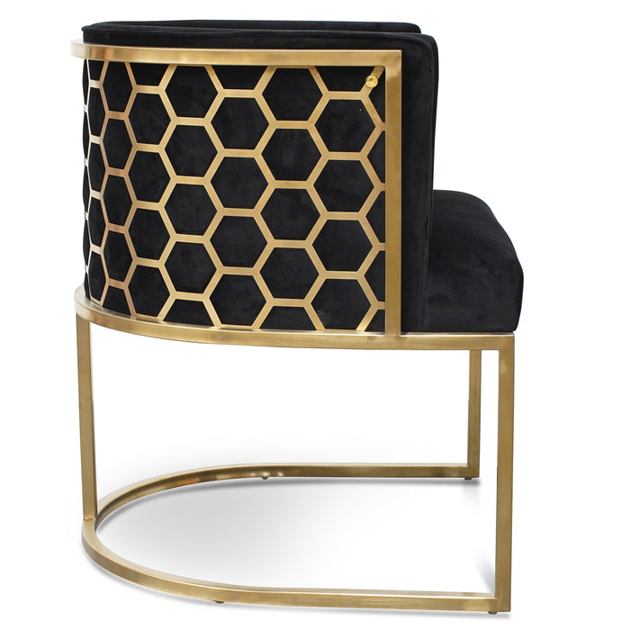 Carma Lounge Chair In Black Velvet Seat - Brushed Gold