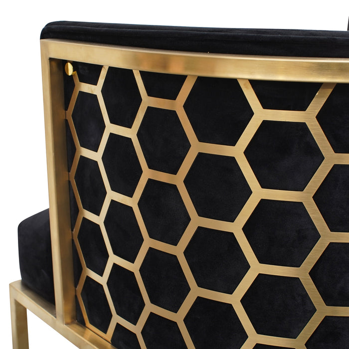 Carma Lounge Chair In Black Velvet Seat - Brushed Gold