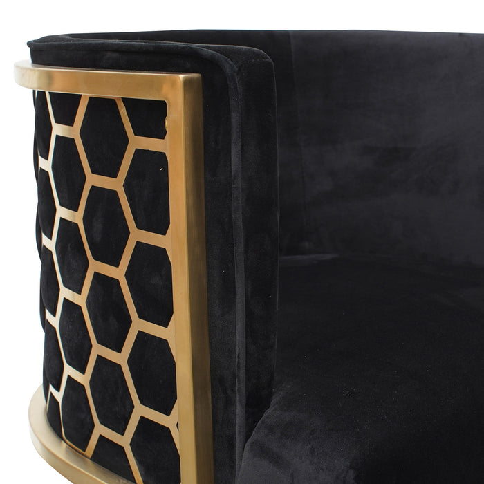 Carma Lounge Chair In Black Velvet Seat - Brushed Gold