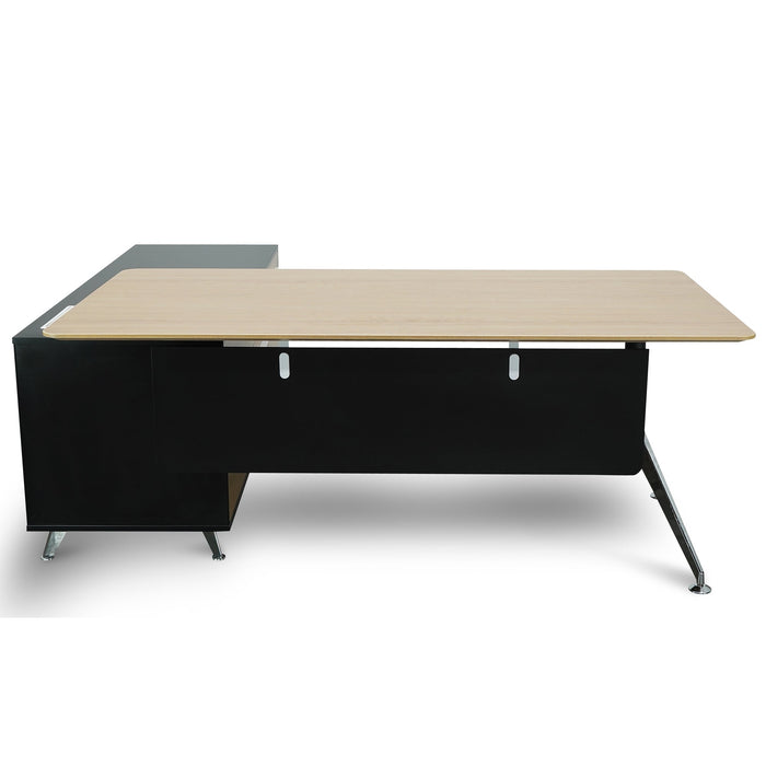 COT2861-SN 1.95m Executive Desk Right Return - Black Frame with Natural Top and Drawers