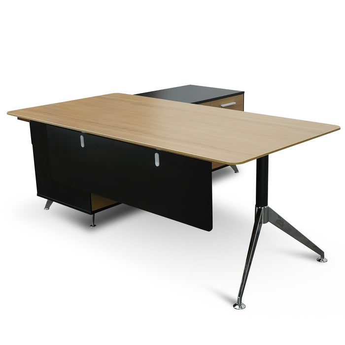 COT2861-SN 1.95m Executive Desk Right Return - Black Frame with Natural Top and Drawers