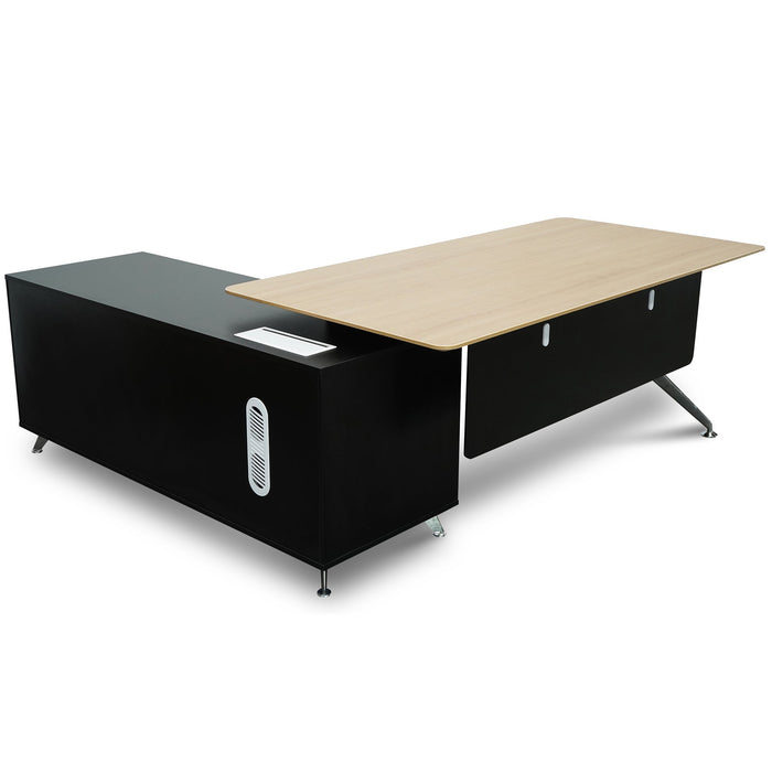 COT2861-SN 1.95m Executive Desk Right Return - Black Frame with Natural Top and Drawers