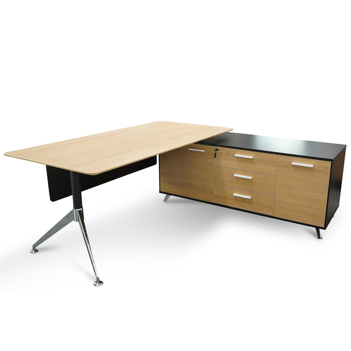 COT2861-SN 1.95m Executive Desk Right Return - Black Frame with Natural Top and Drawers