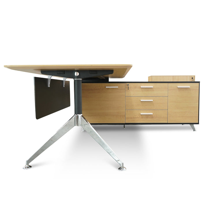 COT2861-SN 1.95m Executive Desk Right Return - Black Frame with Natural Top and Drawers