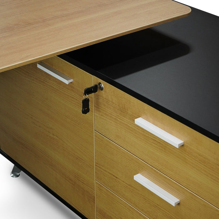 COT2861-SN 1.95m Executive Desk Right Return - Black Frame with Natural Top and Drawers