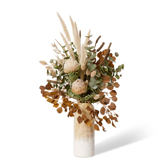 Banksia & River Grass Mix - Jayden Tall Vase - Brown, 80cm (H)