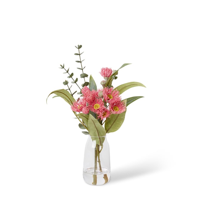 Flowering Eucalyptus Leaf Mix - Harnan Vase - Soft Pink, 40cm (H)