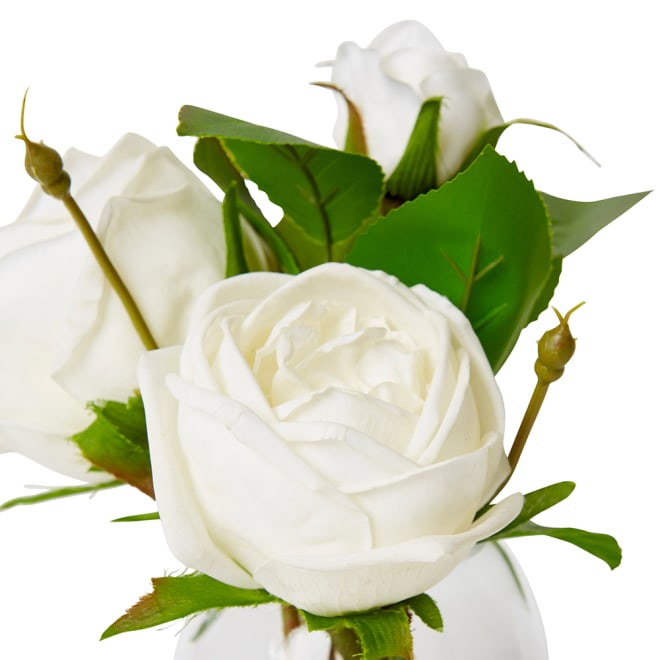 Rose Austin Spray - Alma Vase - White, 22cm (H)