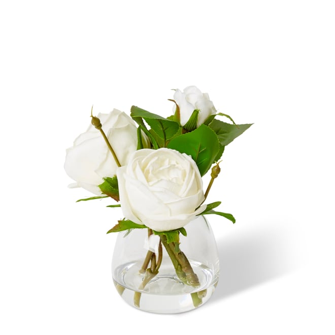 Rose Austin Spray - Alma Vase - White, 22cm (H)