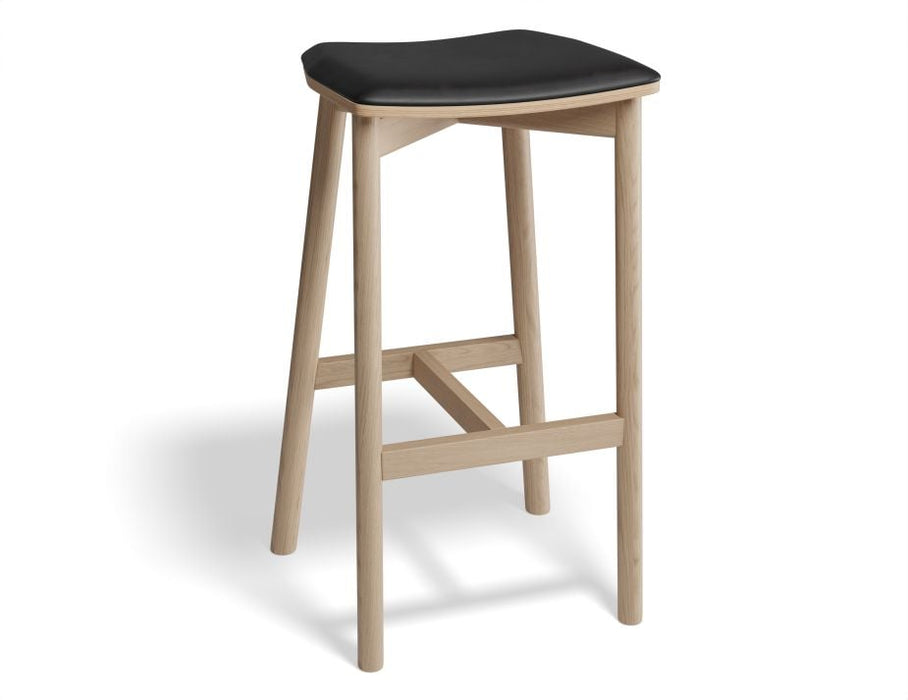 Andi Stool - Natural - Backless with Pad - 75cm Seat Height Vintage Black Vegan Leather Seat Pad