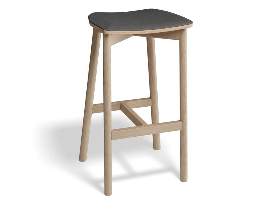 Andi Stool - Natural - Backless with Pad - 66cm Seat Height Light Grey Fabric Seat Pad