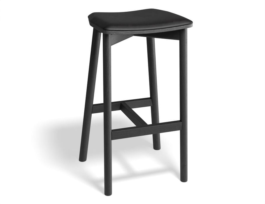 Andi Stool - Black - Backless with Pad - 66cm Seat Height Light Grey Fabric Seat Pad