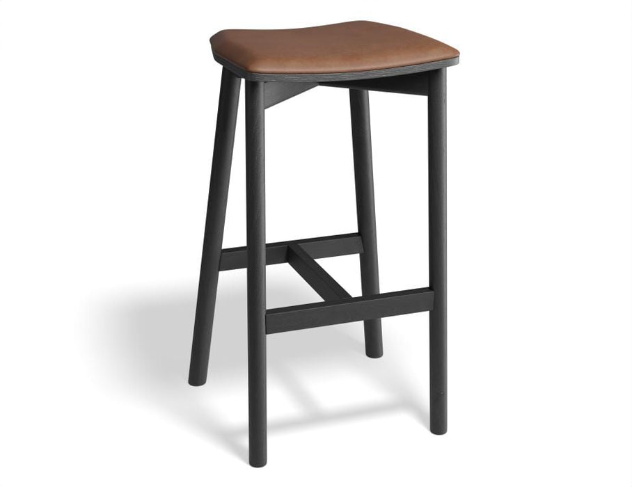 Andi Stool - Black - Backless with Pad - 75cm Seat Height Light Grey Fabric Seat Pad