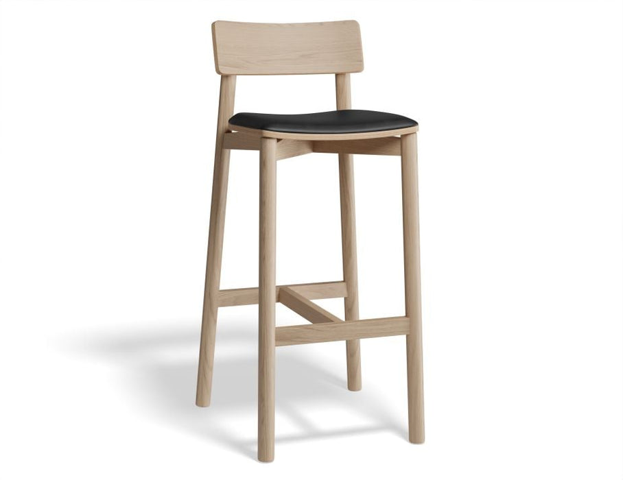 Andi Stool - Natural with Pad - 75cm Seat Height White Vegan Leather Seat Pad