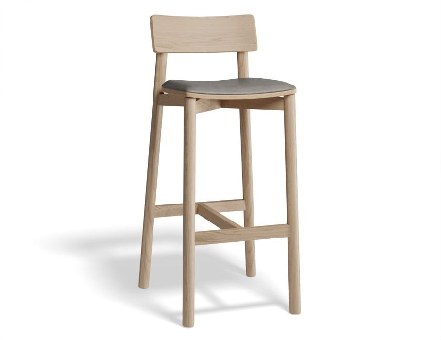 Andi Stool - Natural with Pad - 75cm Seat Height Light Grey Fabric Seat Pad